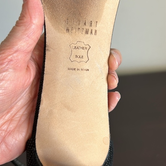 Stuart Weitzman Nun Naked Black Heels Sparkle Ankle Strap Open Toe Sandals 10.5 - Picture 12 of 14